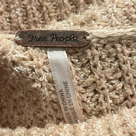 Free People Edessa Pullover Sweater Off the Shoulder Tan Beige Sz S - Picture 6 of 9
